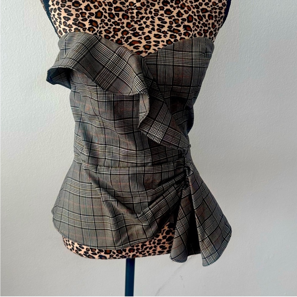 Parker Gray Plaid and Leopard Print Top